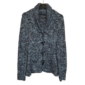 MODA International Wool Blend Cardigan Sweater Womens L Marled Blue Grey Chunky